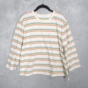 LL Bean Shirt Women Large Striped Long Sleeve Crewneck Tee Cream Multi Color